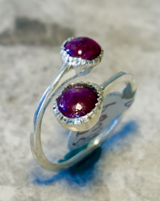 Silver Ring Exotic Large Amethyst Round Cabachon Cut