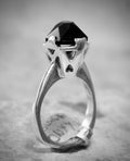 SILVER CROWN  RING WITH HEXAGON CUT ONYX