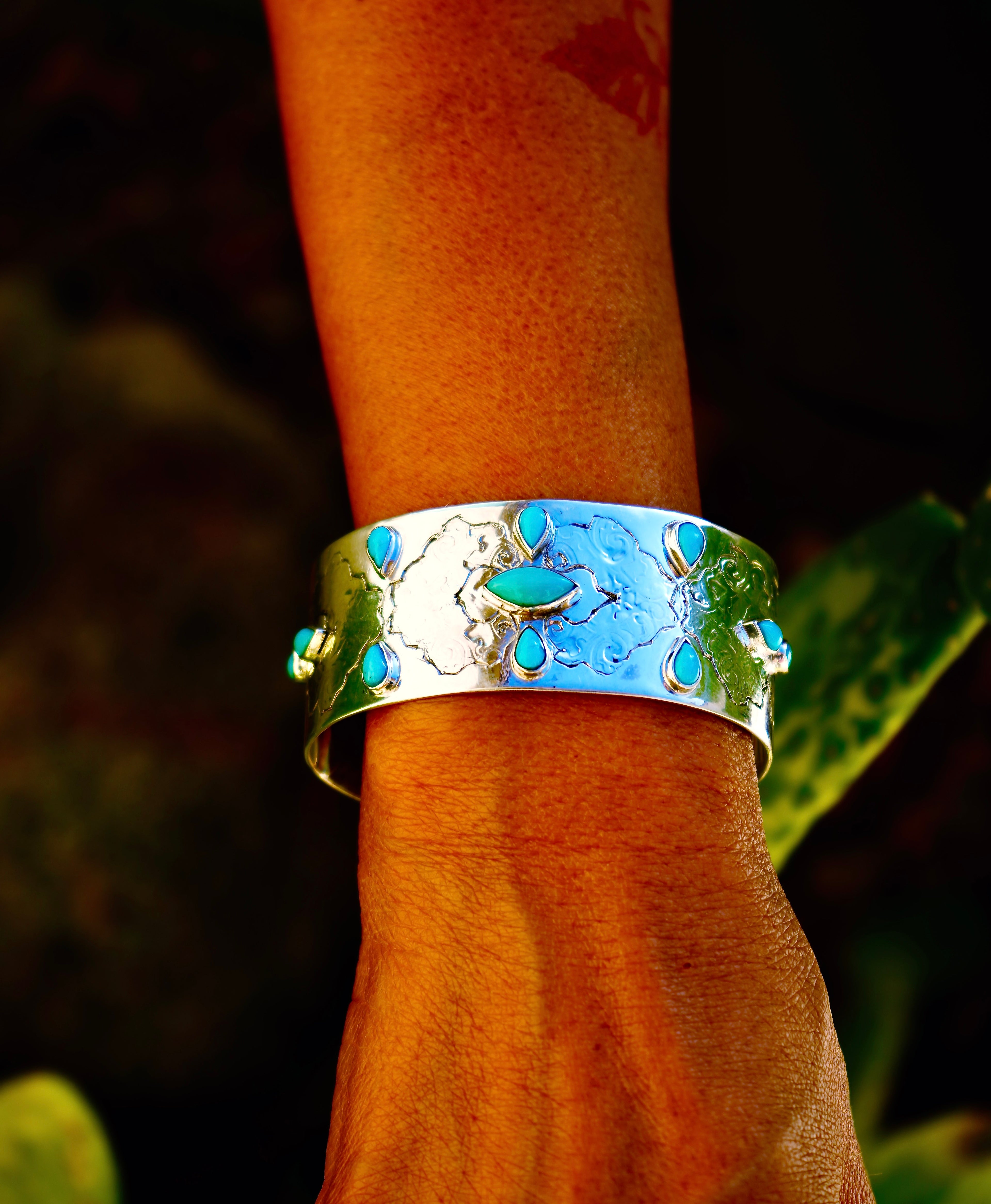 BOHO CUFF BRACELET WITH PERSIAN TURQUOISE