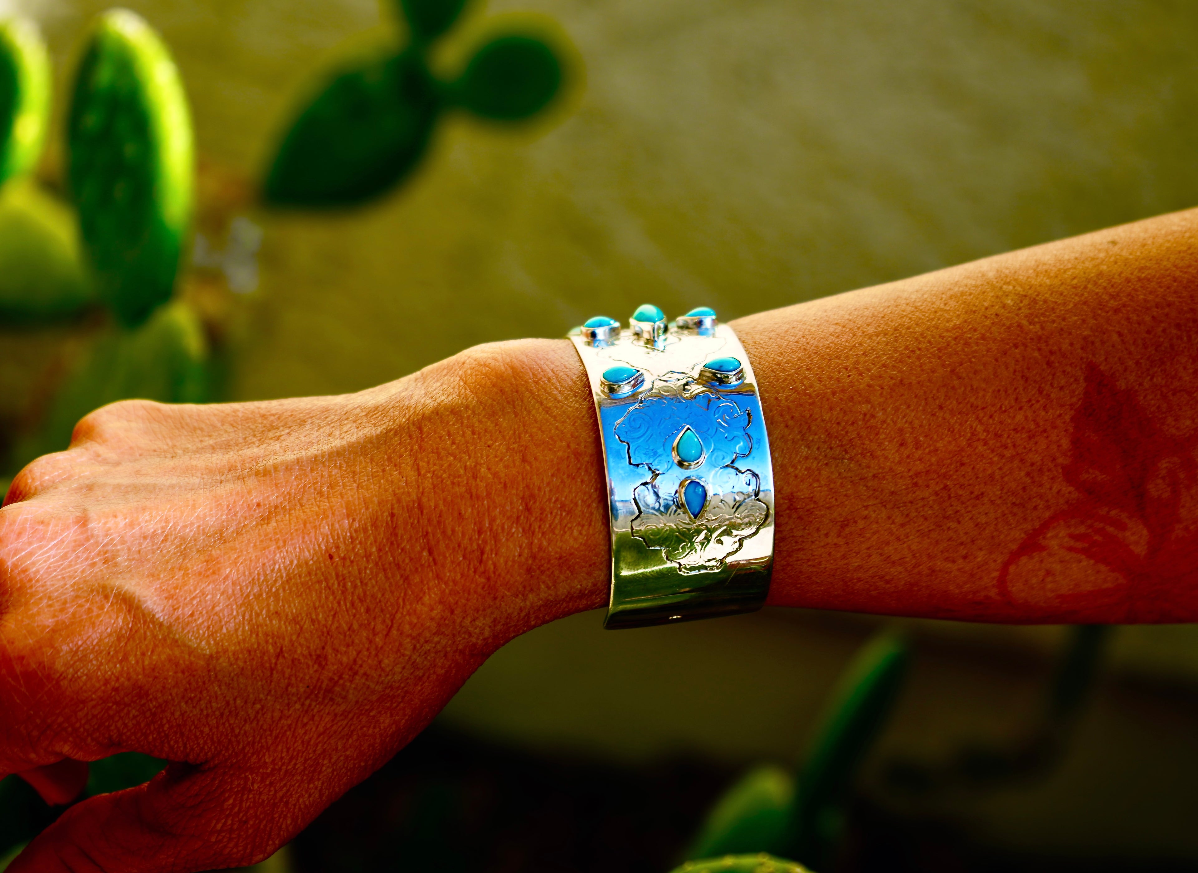 BOHO CUFF BRACELET WITH PERSIAN TURQUOISE