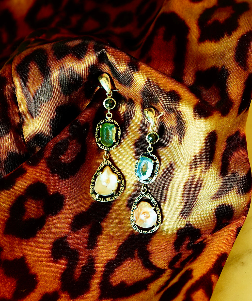 Silver Gemstone Drop Earrings
