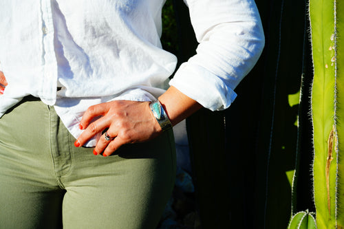 Exotic Silver and large pear shape Turquoise cuff bracelet