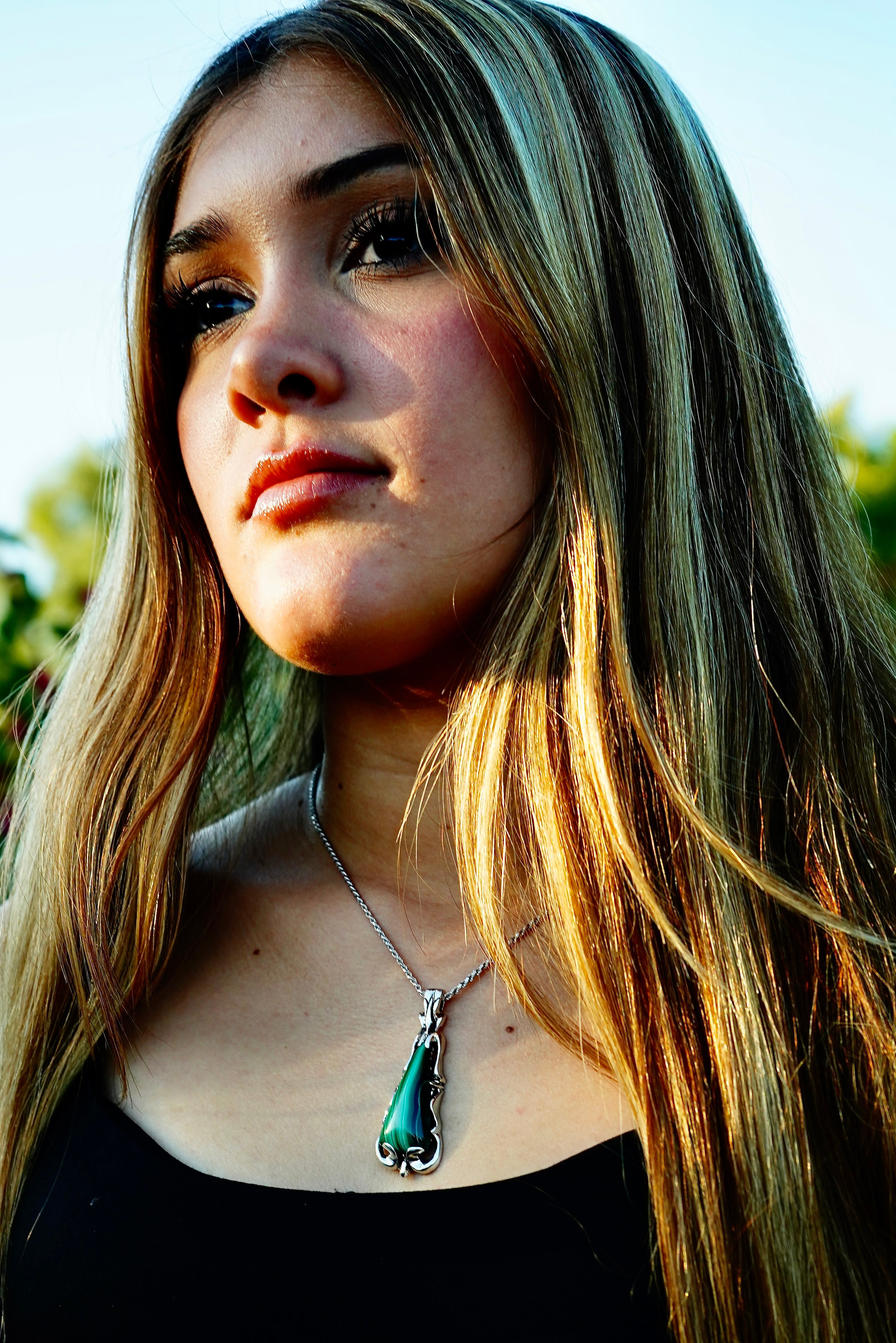 Silver Malachite Teardrop Pendant Necklace
