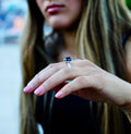 Hexagon long shape Onyx Silver Ring