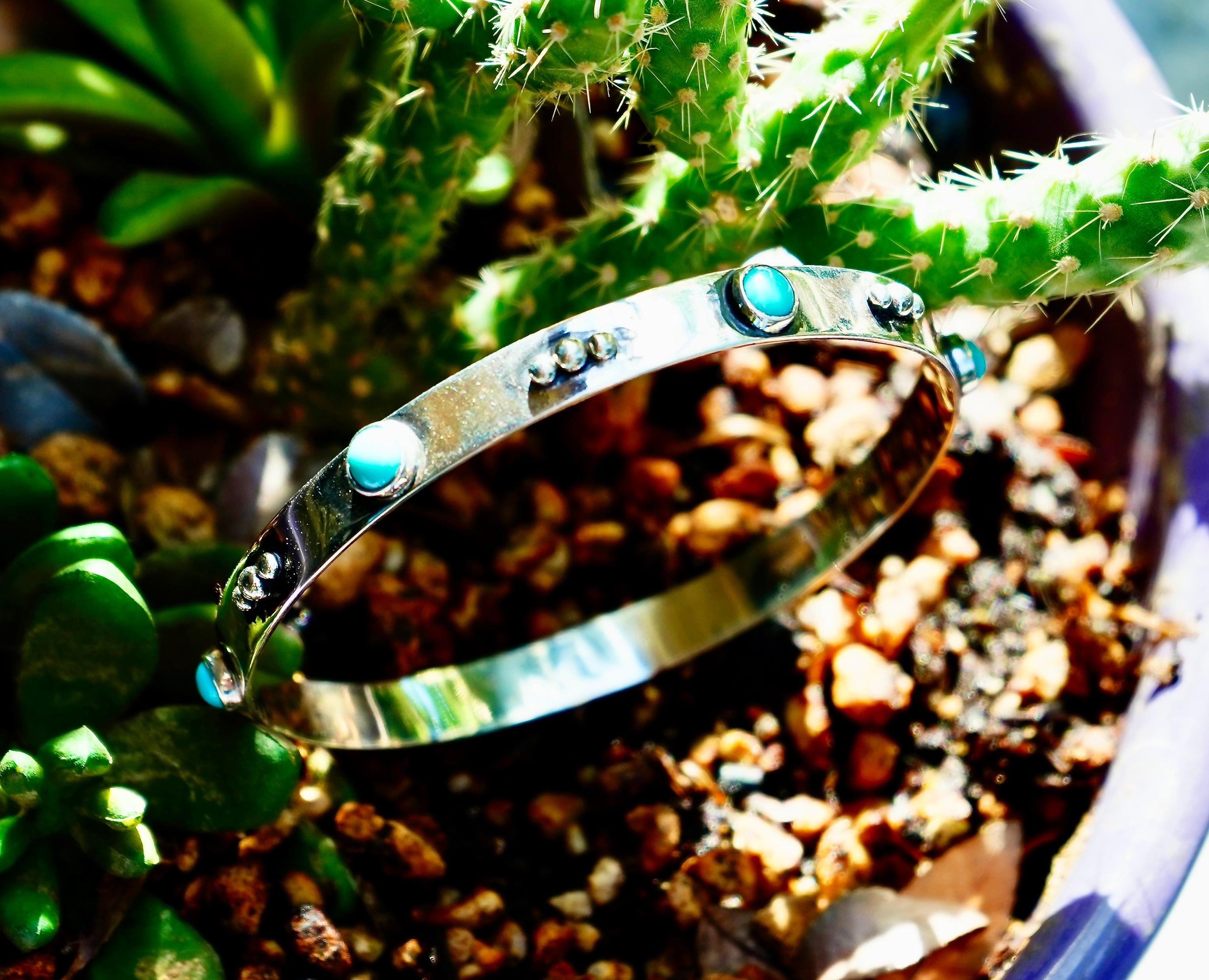 Stacakable Silver and Turquoise bracelet