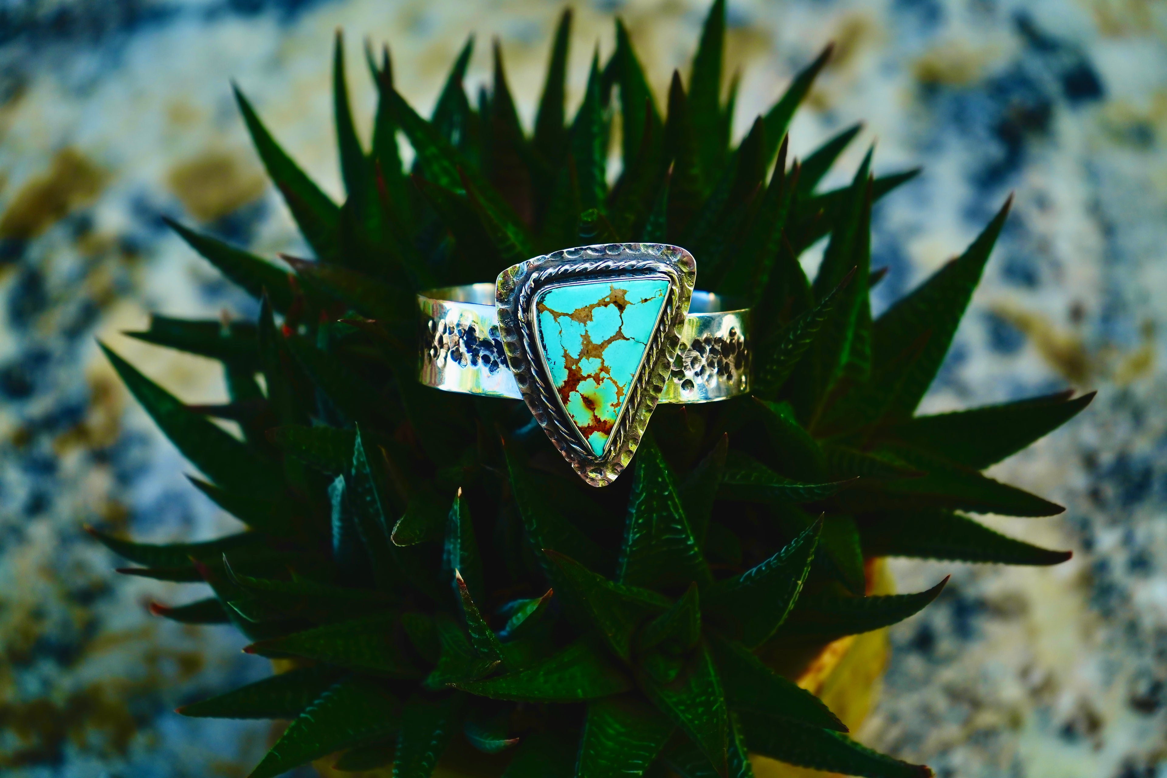 Southwest style Silver cuff bracelet with large Tourqoise