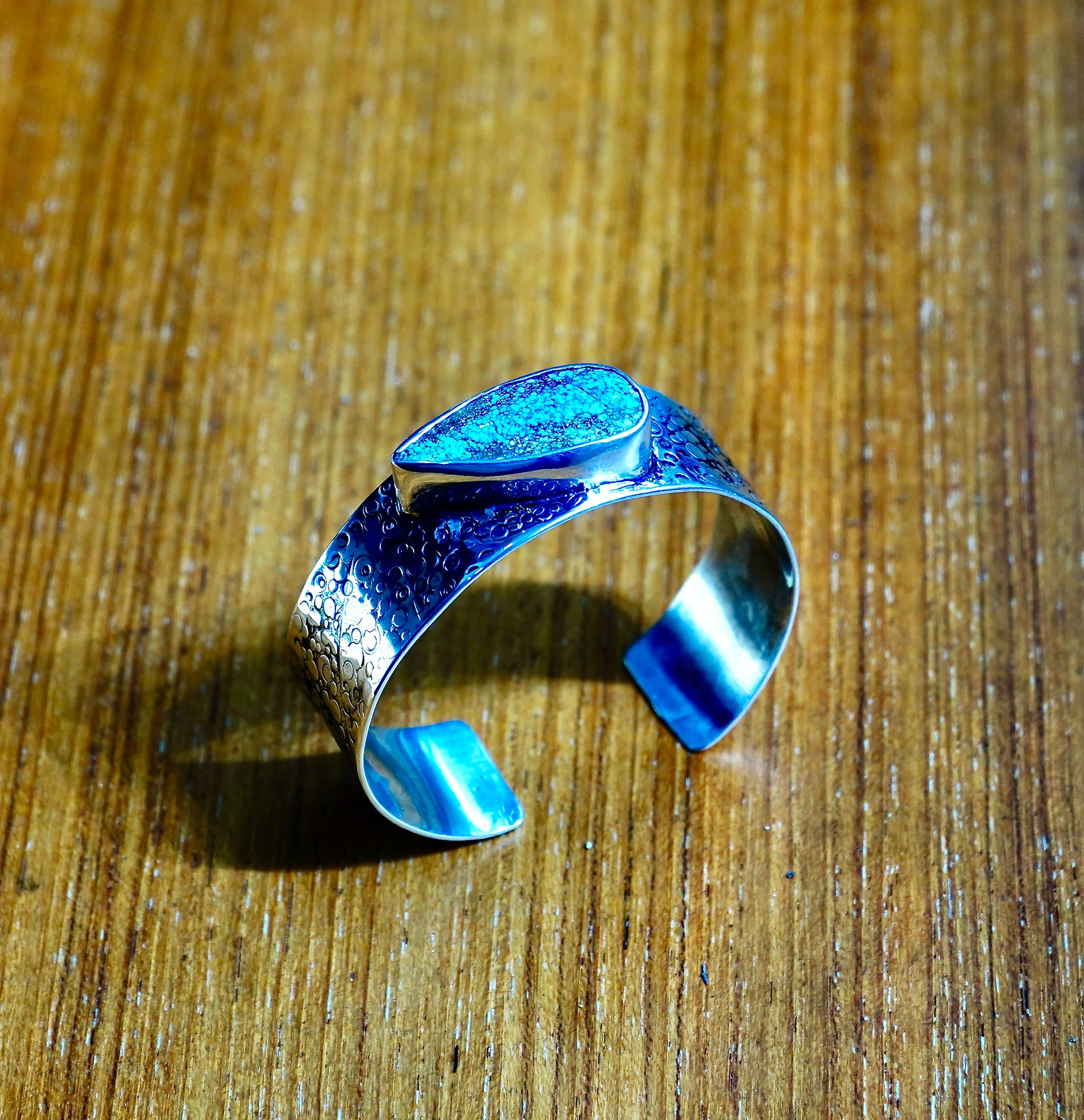 Exotic Silver and large pear shape Turquoise cuff bracelet