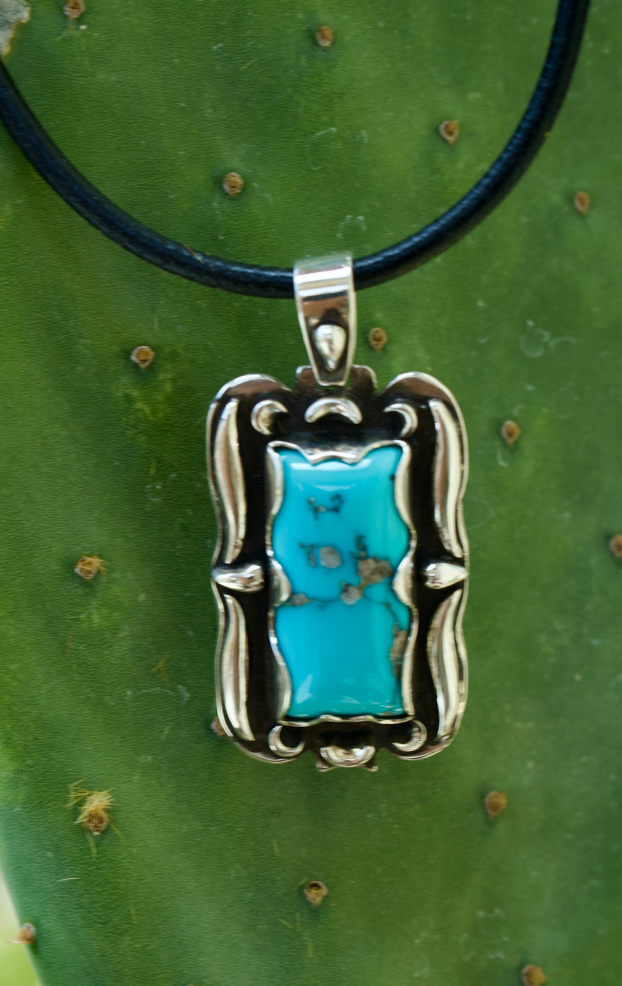 Silver Pendant with Large Bisbee Turquoise